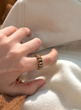 天然虎眼石戒指小众设计弹力绳酷酷的指环