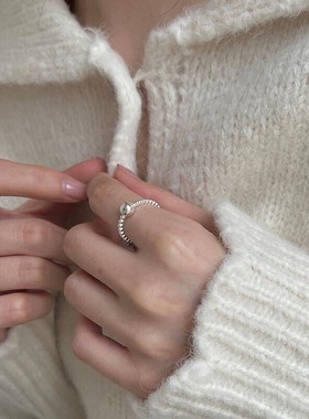 纯银指环豆豆简约大气实心小球叠戴开口可调节戒指