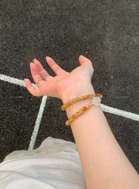 新中式设计檀木双拼天然黄塔晶黄水晶手串女款招财转运珠手链