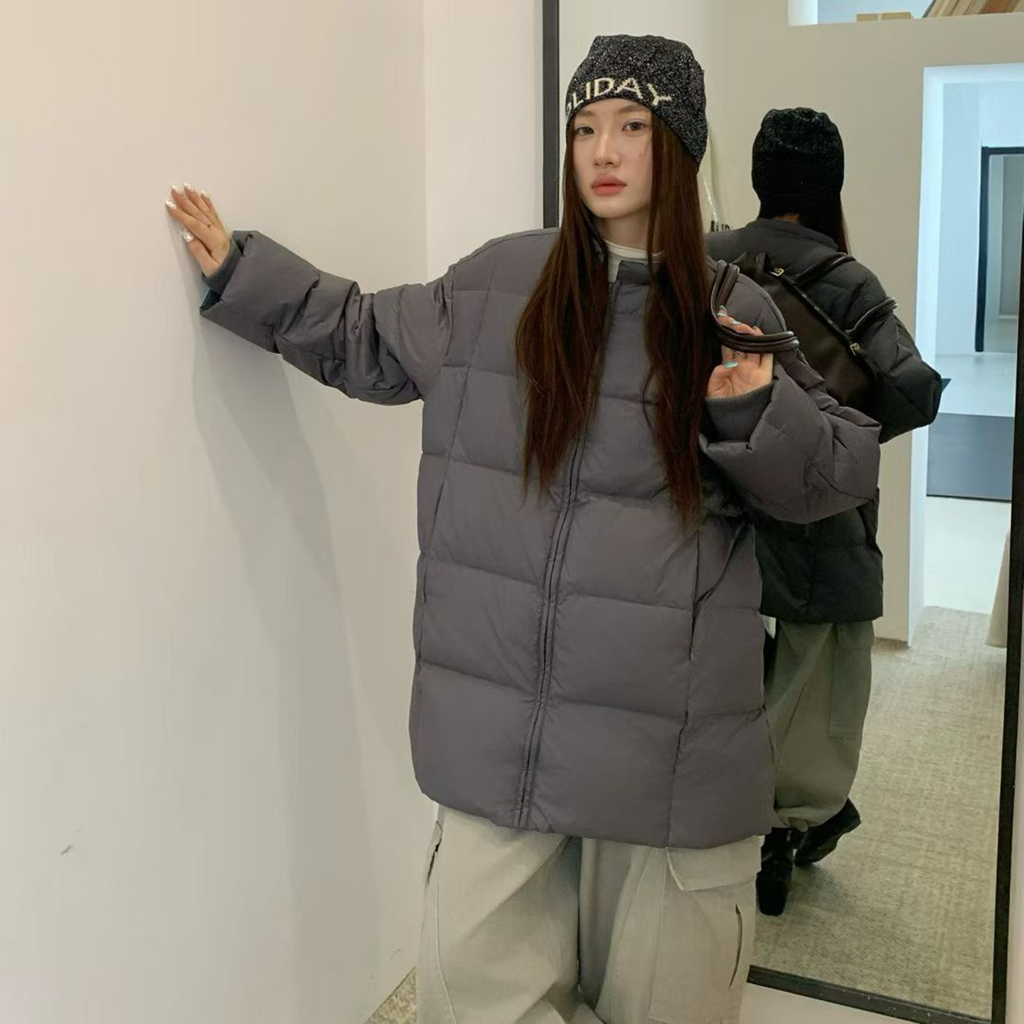 韩国东大门圆领简约羽绒服女中长款2025新款宽松加厚时尚小众外套