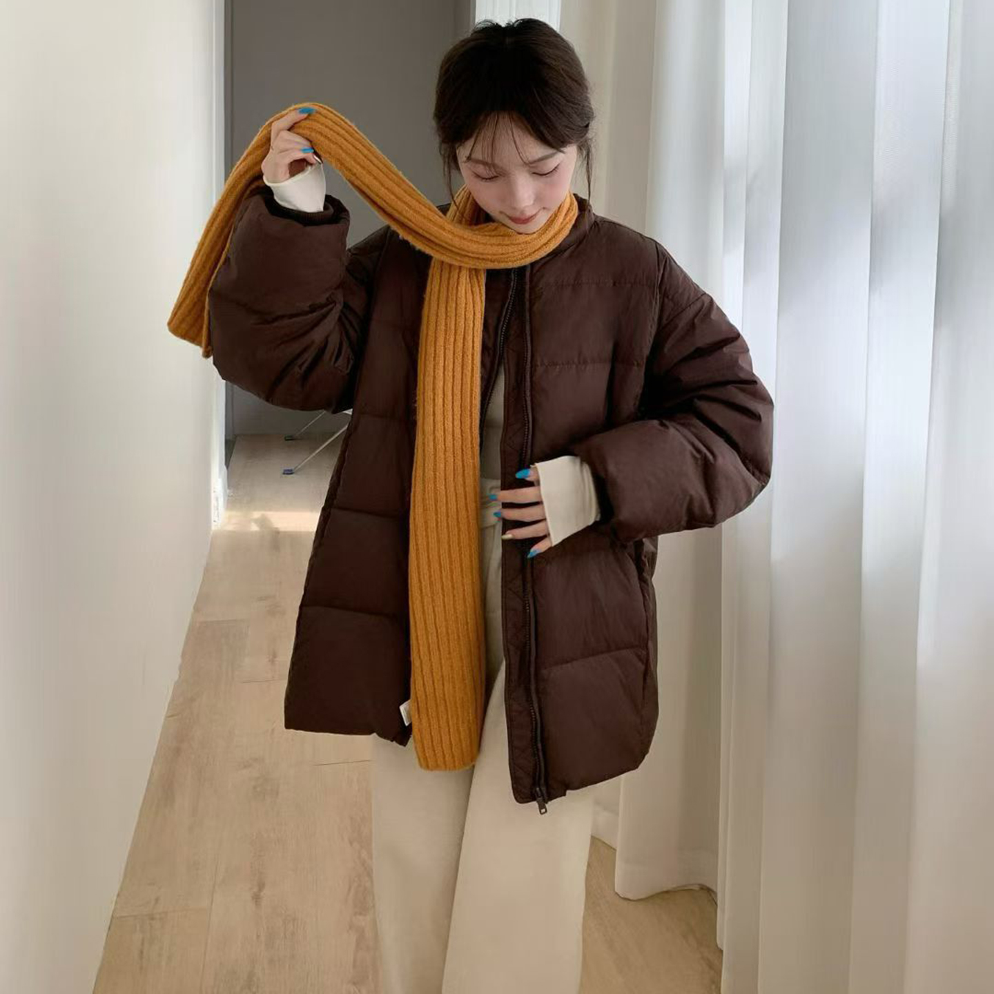 韩国东大门圆领简约羽绒服女中长款2025新款宽松加厚时尚小众外套