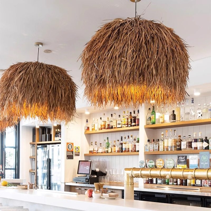 日式侘寂风餐饮餐桌餐桌吧台灯民宿卧室茶室手工草编装饰氛围灯具,淘宝优惠券,粉丝福利购,淘宝优惠卷