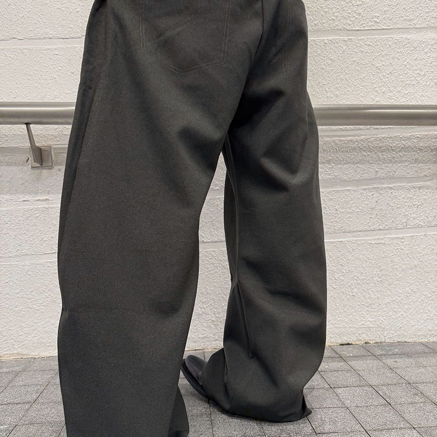 JROLLEN 高级简约立体压褶设计感阔腿西裤可拆卸腰带休闲A字长裤 - 图1