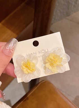 超仙网纱花朵银针耳钉