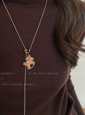 本命年珍珠虎眼石小马毛衣链