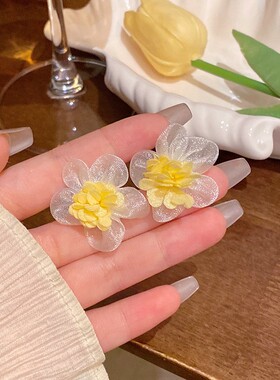 超仙网纱花朵银针耳钉