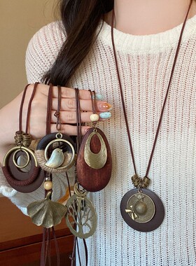 新中式禅意几何长款毛衣链女