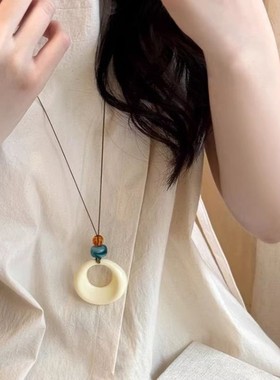 新中式禅意不规则椭圆吊坠项链