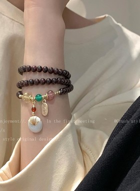 多圈石榴石平安扣手链女ins
