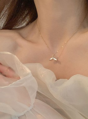 新款贝壳鱼尾吊坠钛钢项链女小众设计高级感轻奢百搭夏ins锁骨链