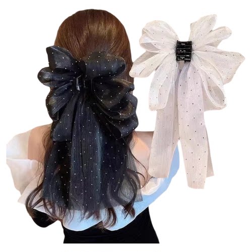 飘带网纱蝴蝶结抓夹女超仙气质后脑勺半扎发头饰发夹新款鲨鱼夹潮 - 图3