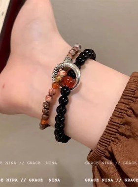 新中式平安扣串珠手链女生仿猫眼