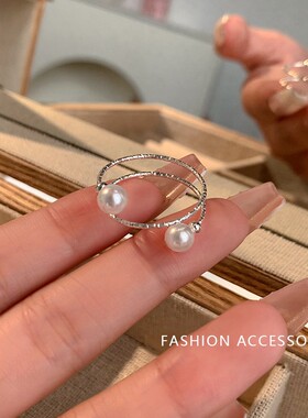 韩系法式绕圈两颗仿珍珠开口戒