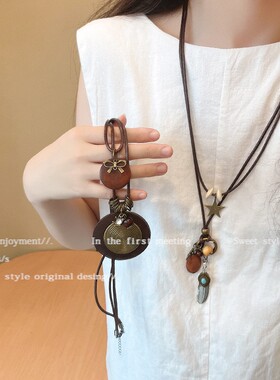 禅意长款羽毛项链女复古民族风