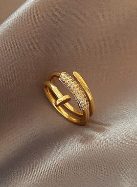 微镶锆石三圈钉子开口轻奢女戒