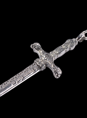 925银复古泰银工艺吊坠礼物男士朋克时尚十字架宝剑项链坠挂饰
