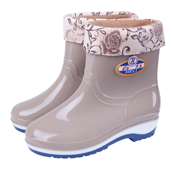Four seasons women's short-tube plus velvet fashionable waterproof and warm rain boots