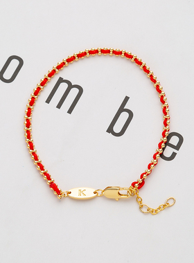 18k镀金红色编织绳手链女招财运本命年转运珠闺蜜明星同款月老绳