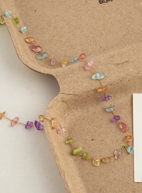 多巴胺彩色天然石轻奢小众锁骨链