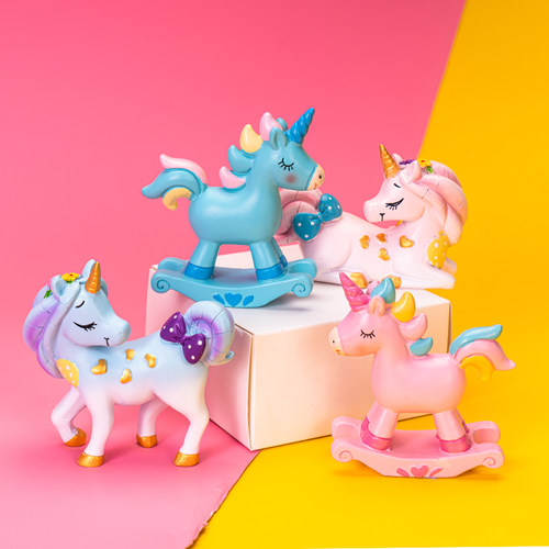 卡通彩色摇摇马独角兽儿童生日婚庆蛋糕装饰公仔摆件DIY烘焙配件 - 图0