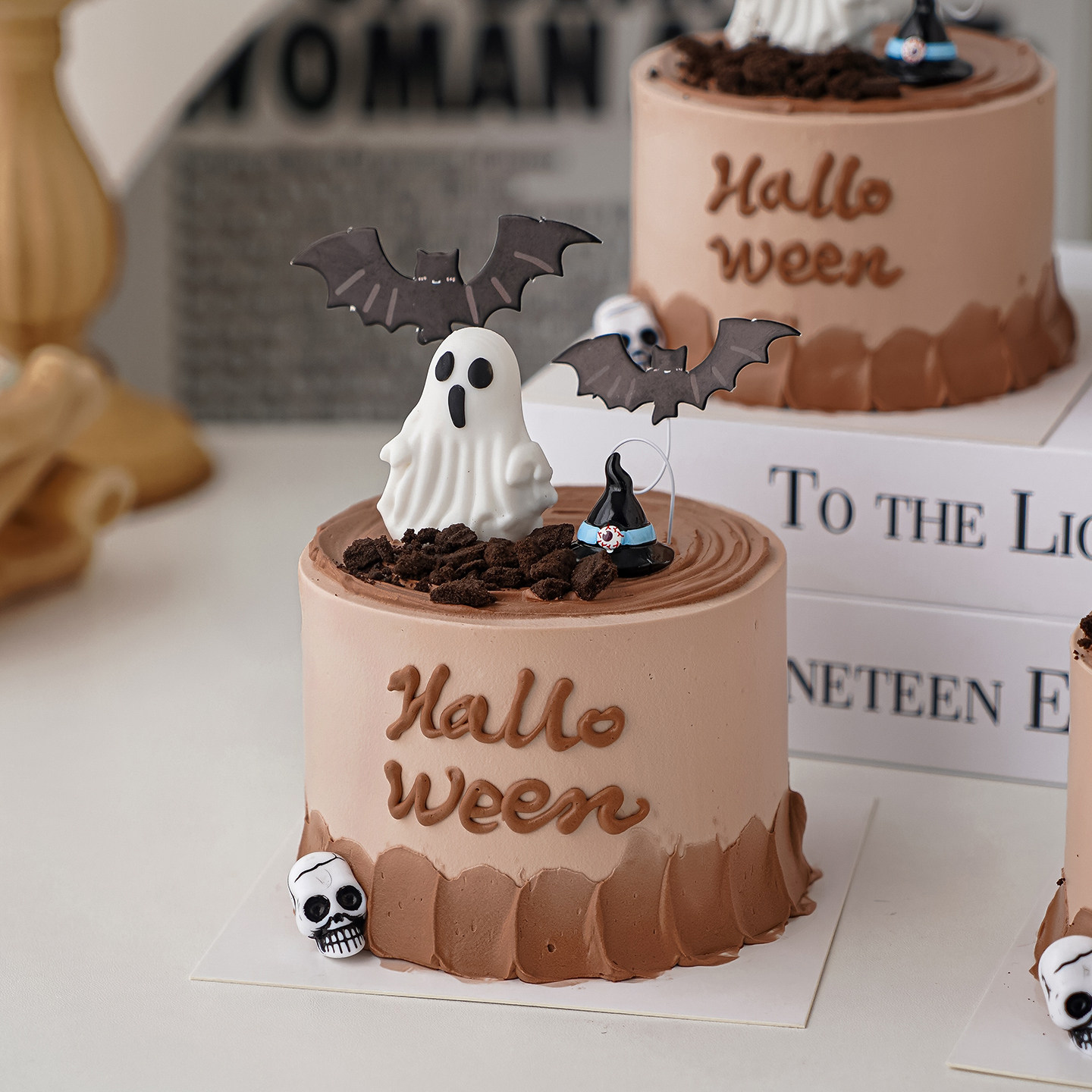 2025网红万圣节蛋糕装饰白色幽灵蝙蝠摆件骷髅头节日派对甜品插件 - 图1