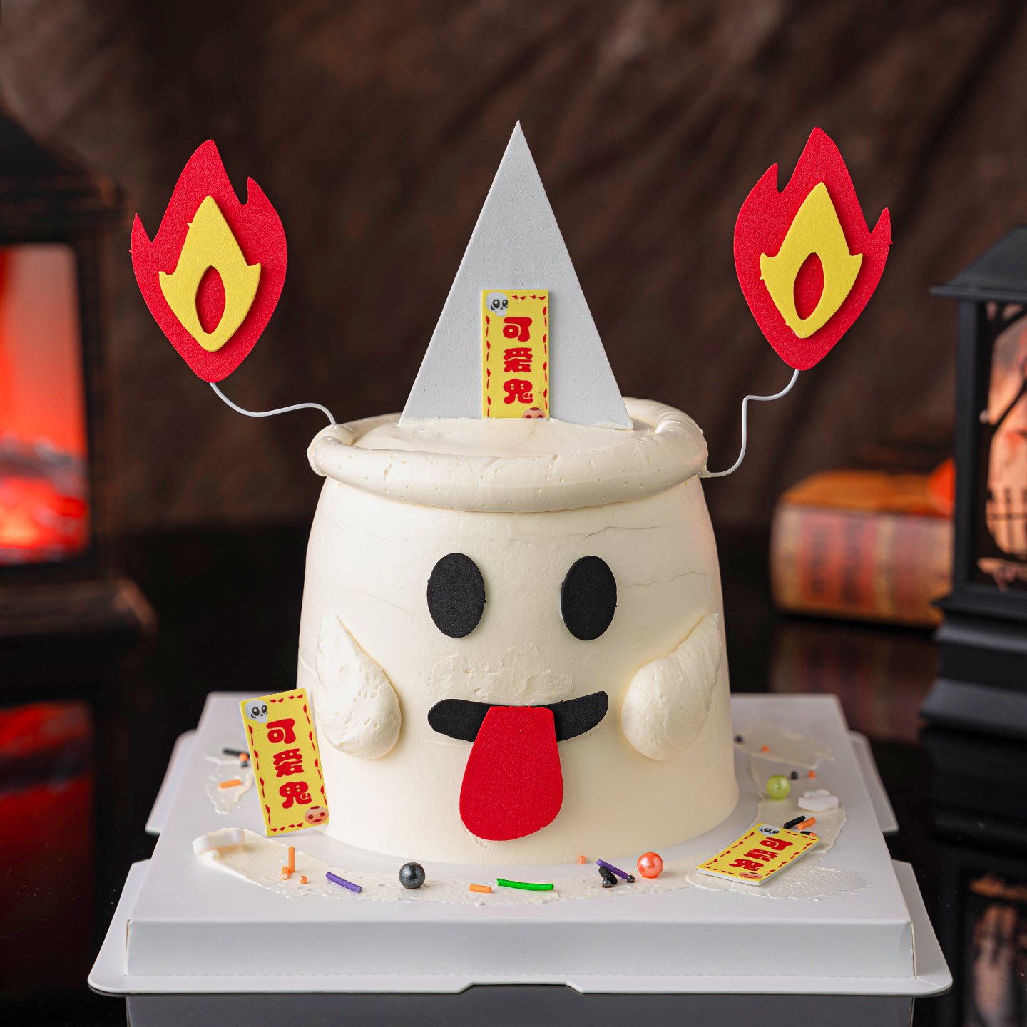 2025网红万圣节创意搞怪蛋糕装饰可爱鬼吐舌头火焰烘焙摆件插件 - 图1