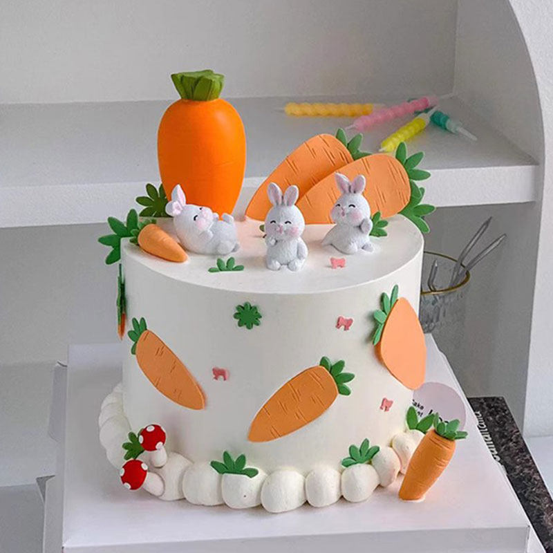 儿童周岁生日蛋糕装饰可爱卡通小兔子摆件兔宝宝百天满月烘焙装扮