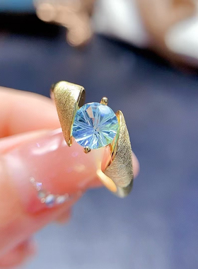 925银镀白金黄金镶嵌空托戒指指环圆6*6MM定制宝石碧玺托帕裸DIY