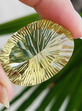天然大颗粒原石柠檬晶黄水晶千禧切割61.4CT尺寸24*32.6*13.9MM