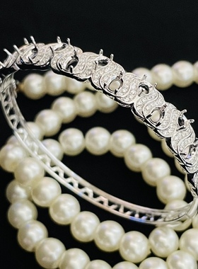 手镯925银镀白金玫瑰金镶嵌空托