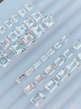 天然白色透明无色托帕石裸石戒面正方长方4MM-5*7全尺寸镶嵌配石