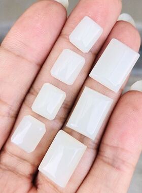 天然和田玉白玉长方型男士蛋面8*10-10*14MM戒面裸石素面半宝石