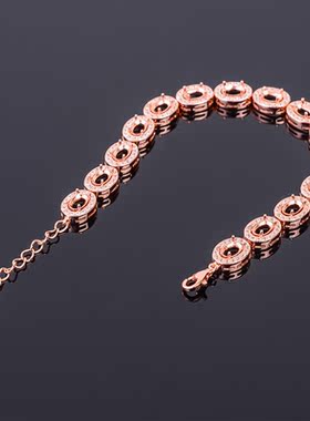 18k纯银椭圆形镶嵌戒面白金手链