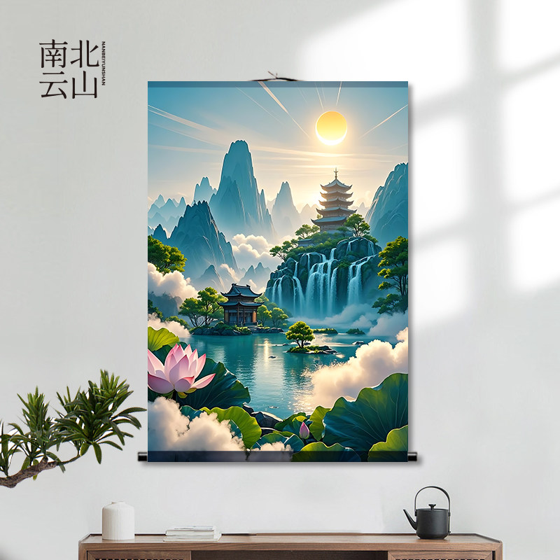 东北仙家堂单背景仙境山水画招财壁画挂图堂口风景图供奉卷轴画新,淘宝优惠券,粉丝福利购,淘宝优惠卷