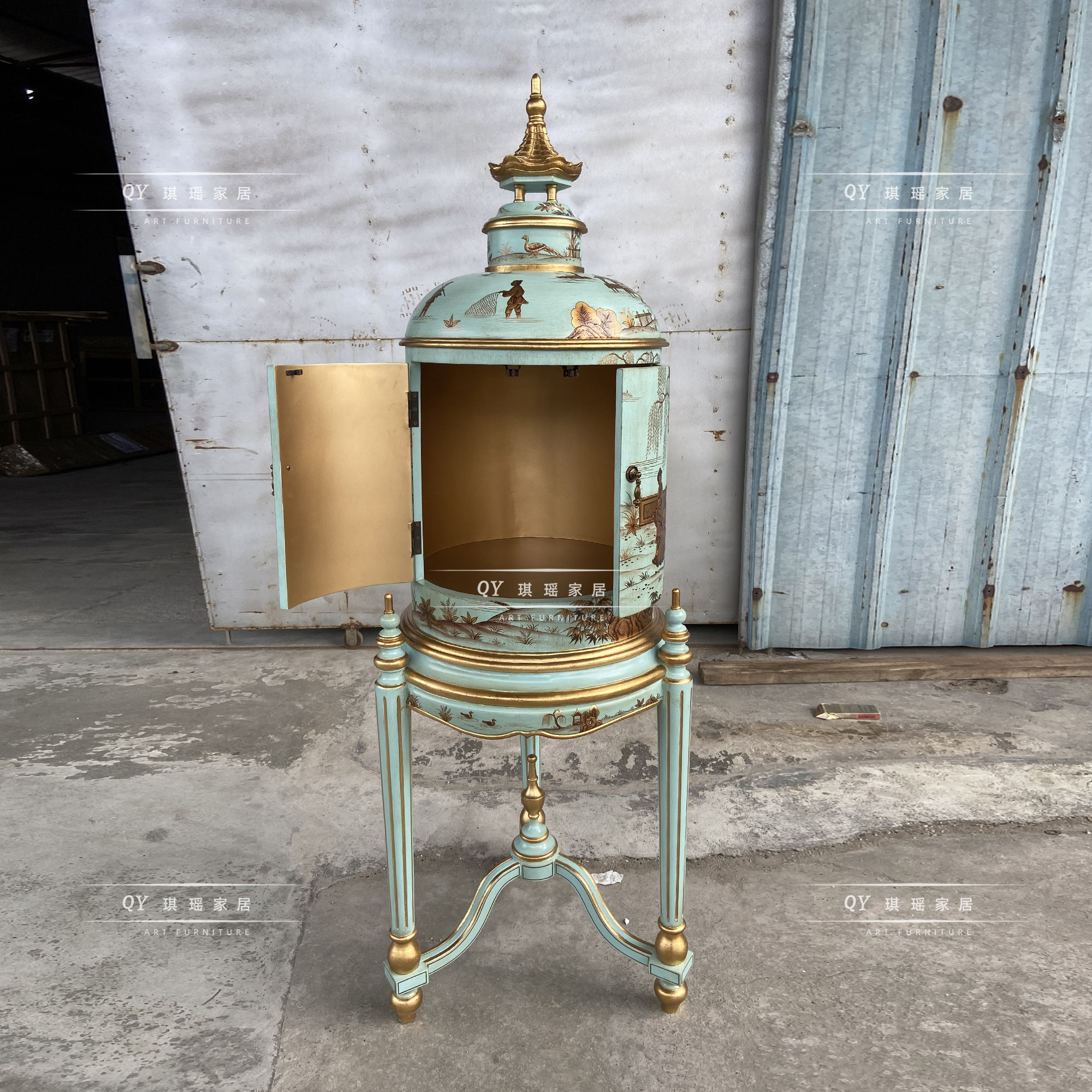 法式别墅古典餐厅客厅墙角装饰柜美式艺术手绘拐角柜圆形古董柜,淘宝优惠券,粉丝福利购,淘宝优惠卷