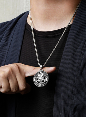 镂心转动古法龙头纯银吊坠男女款