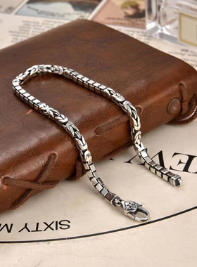 平安纹盒子纯银手链复古时尚新款