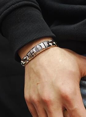 重工黄财神纯银回纹古巴手链新款