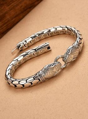 高档双头蛇手链纯银复古蛇纹新款