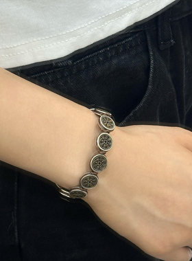 山鬼花钱纯银编织手绳八卦手链