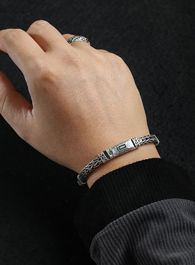 手工编织龙骨藤纹纯银手链复古