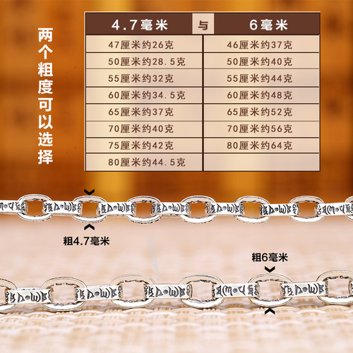 手工吊坠百搭潮男六字真言项链纯银男士复古个性简约高级感长链款 - 图1