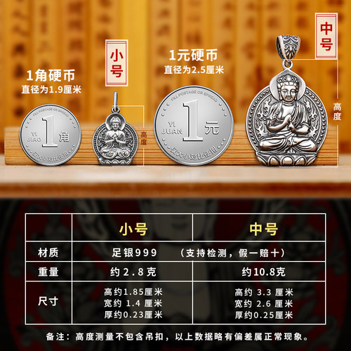 999足银小号纯银本命佛吊坠十二生肖国潮风挂件泰银复古挂坠DIY - 图1