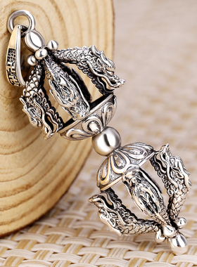 镂心蟠龙金刚杵纯银男士复古吊坠