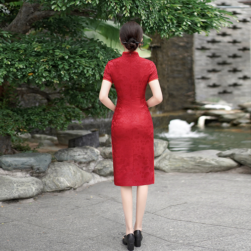 改良婚宴妈妈装冰丝送考旗袍中长款2023新款夏季红色礼服日常可穿