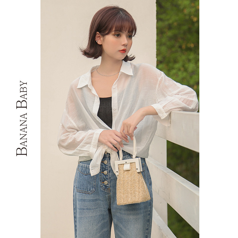banana baby夏季新款宽松白色衬衫 bananababy衬衫