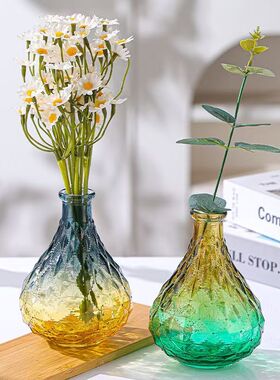 欧式简约小口钻石花瓶玻璃浮雕迷你水培花器家居客厅桌面装饰摆件