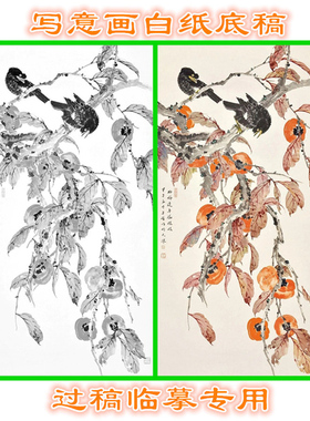 柿子瓜果写意画白描国画花鸟底稿