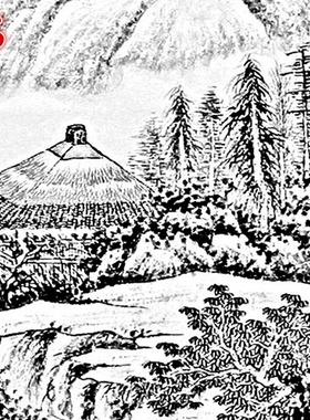 工笔画山水底稿线描白描画稿