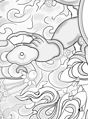 工笔画白描底稿唐卡条幅玛哈嘎拉